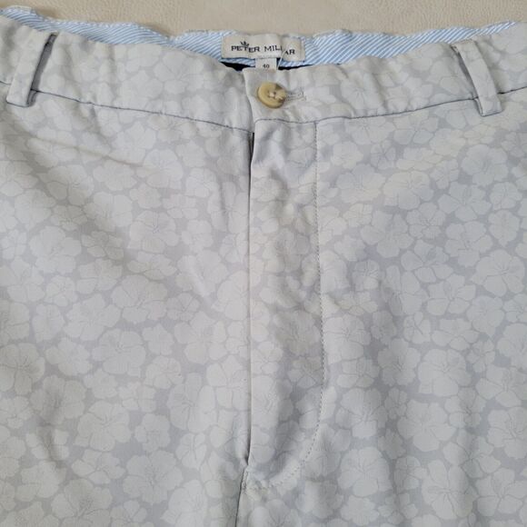 Men's Peter Millar Gray Floral Pattern Stretch Flat Front Chino Golf Shorts 40 - Picture 2 of 11